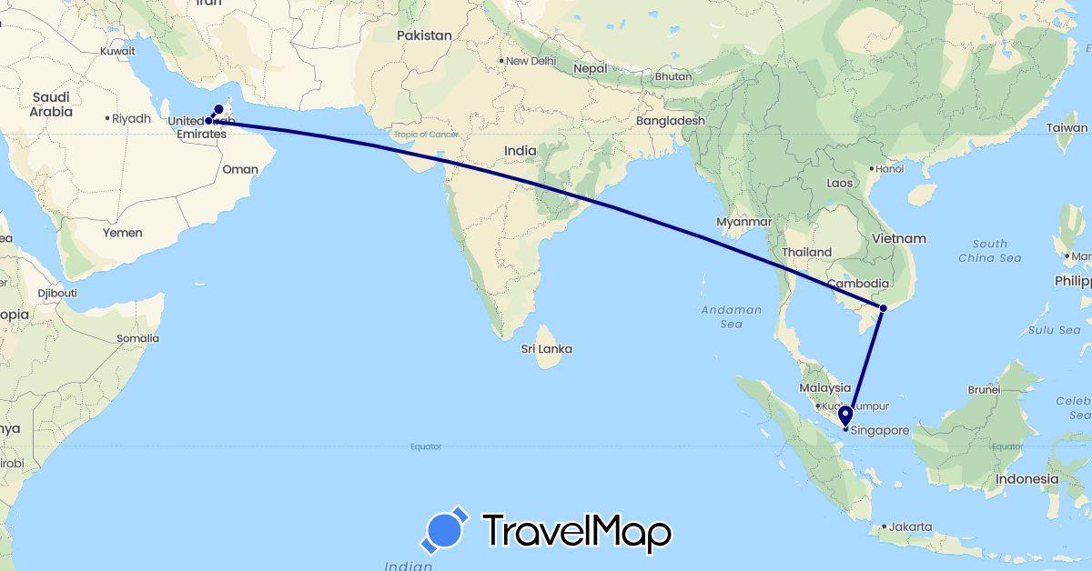 TravelMap itinerary: driving in United Arab Emirates, Singapore, Vietnam (Asia)